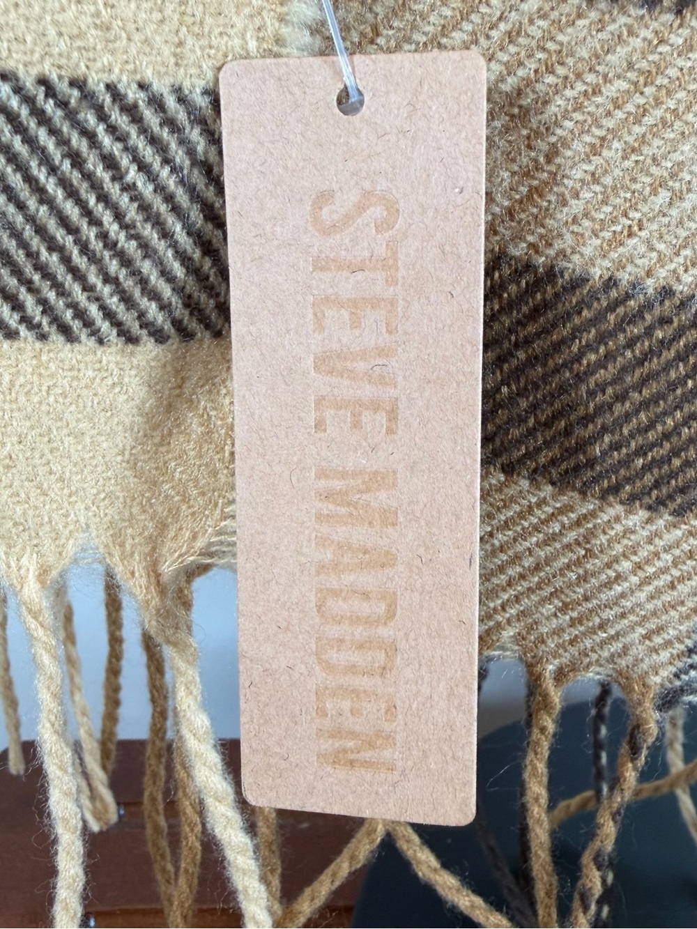 NWT Steve Madden Tan and Brown Striped Fringed Scarf - Picture 2 of 5